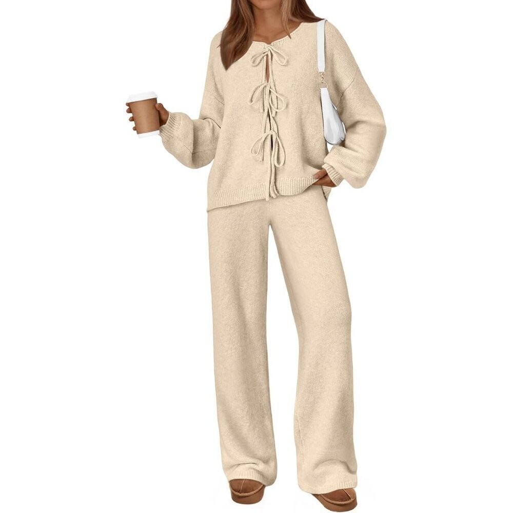 Womens Lounge Set Two-Piece Tie Front Oversized Sweater for Travel and Casual We
